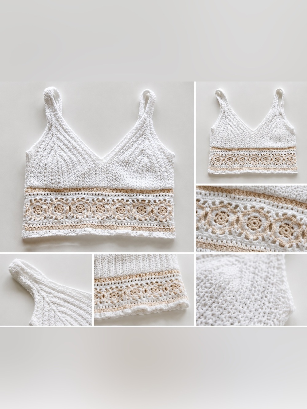 Hollister White Crochet Knit Cami with Cream Lace Trim small